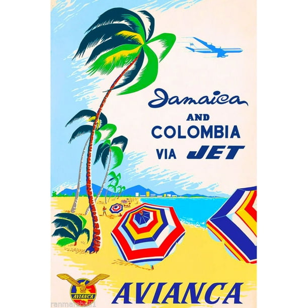 Jamaica Colombia Island Beach Caribbean Vintage Travel Advertisement Art Poster